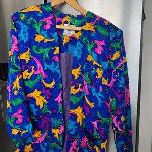 VINTAGE  FLORA KUNG  NEW YORK 100% SILK  JACKET  SIZE  14